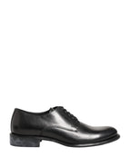 Black Calfskin Leather Derby Men Dress Shoes