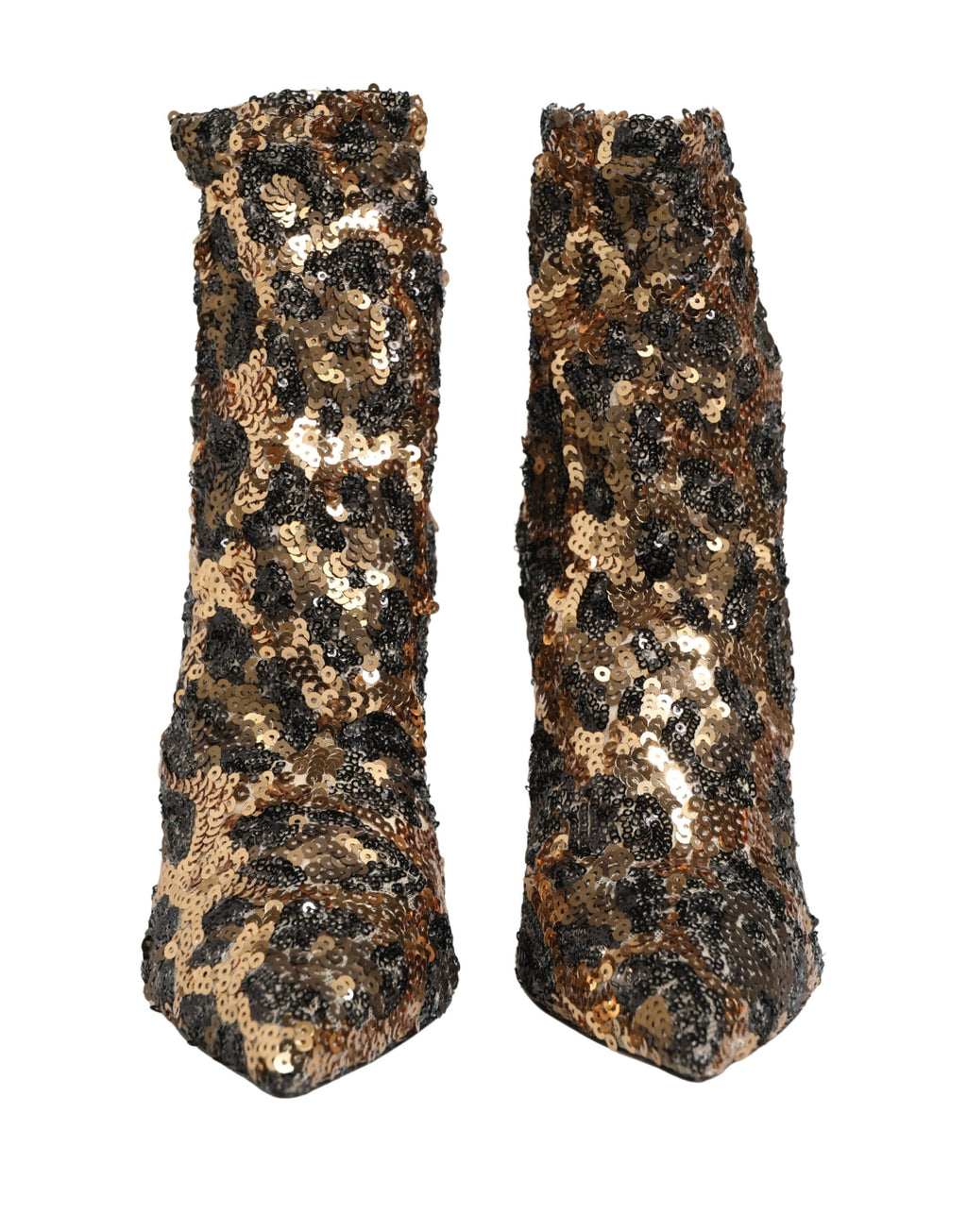 Gold Leopard Sequin Sock Ankle Boots Shoes