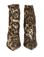Gold Leopard Sequin Sock Ankle Boots Shoes