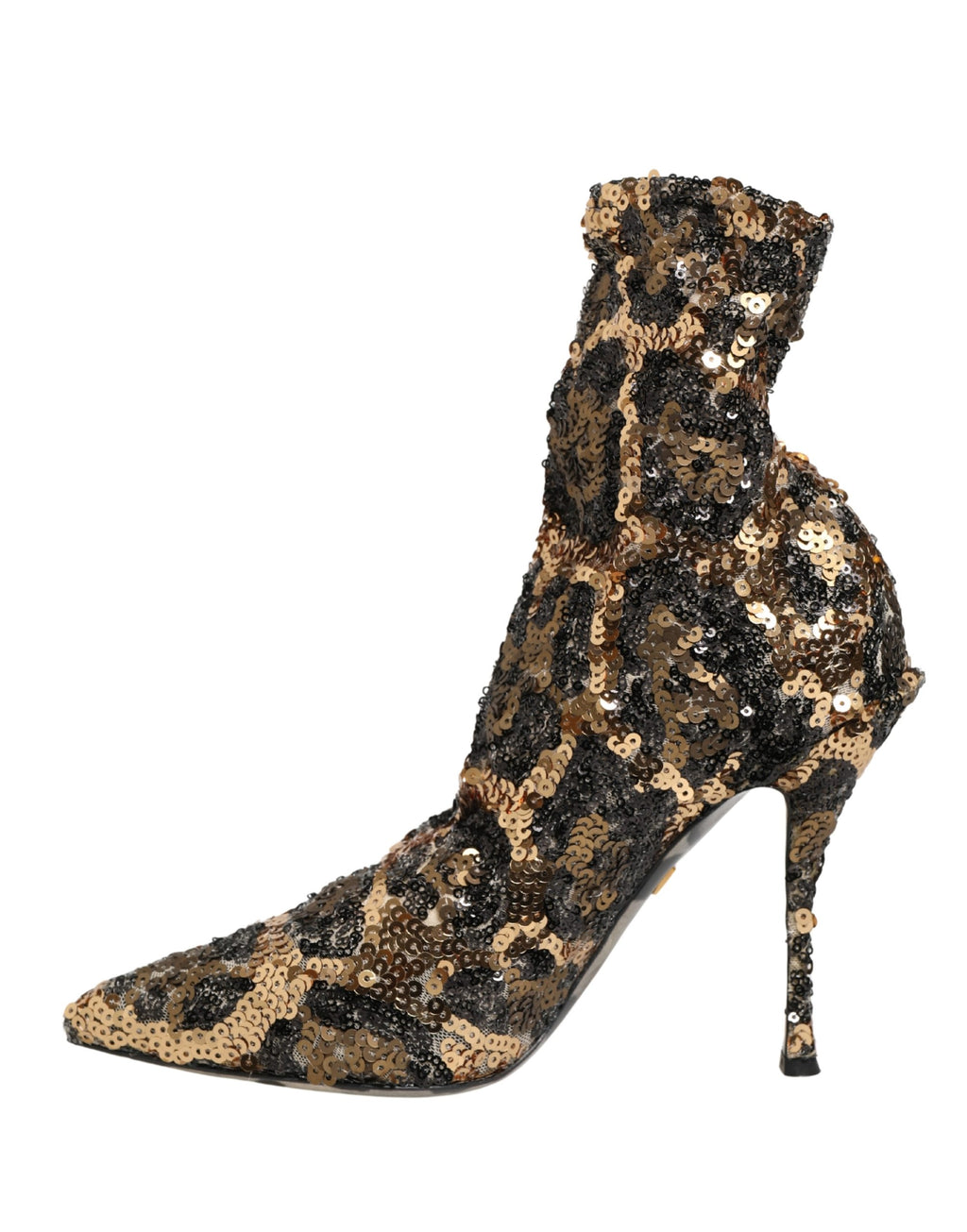 Gold Leopard Sequin Sock Ankle Boots Shoes