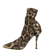 Gold Leopard Sequin Sock Ankle Boots Shoes