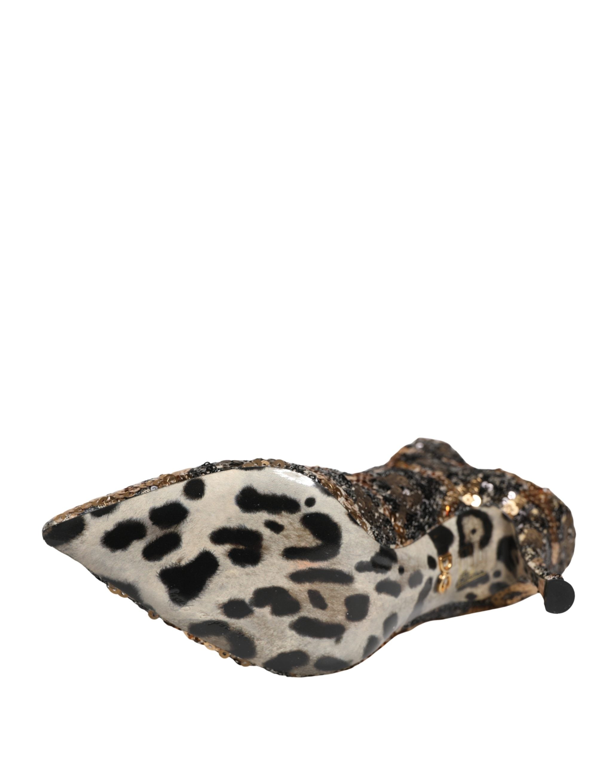 Gold Leopard Sequin Sock Ankle Boots Shoes