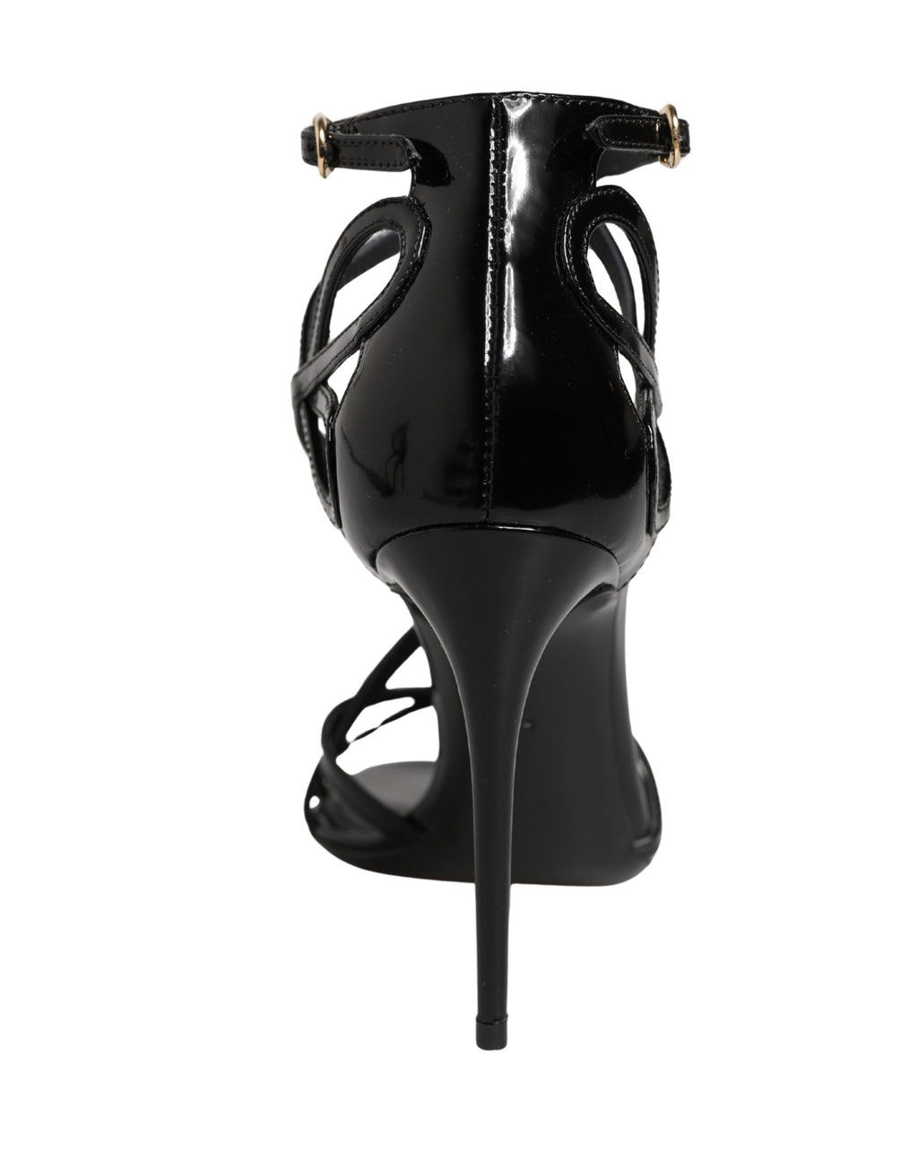 Black Leather Stiletto Heel Sandals Shoes