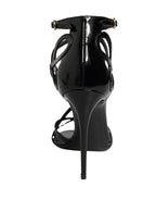 Black Leather Stiletto Heel Sandals Shoes