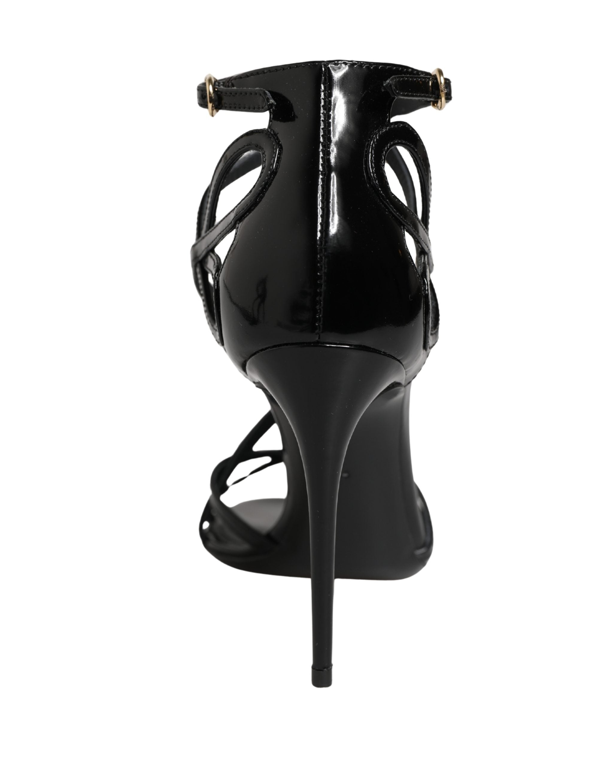 Black Leather Stiletto Heel Sandals Shoes