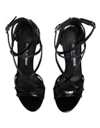 Black Leather Stiletto Heel Sandals Shoes