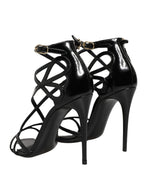 Black Leather Stiletto Heel Sandals Shoes