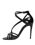 Black Leather Stiletto Heel Sandals Shoes