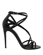 Black Leather Stiletto Heel Sandals Shoes