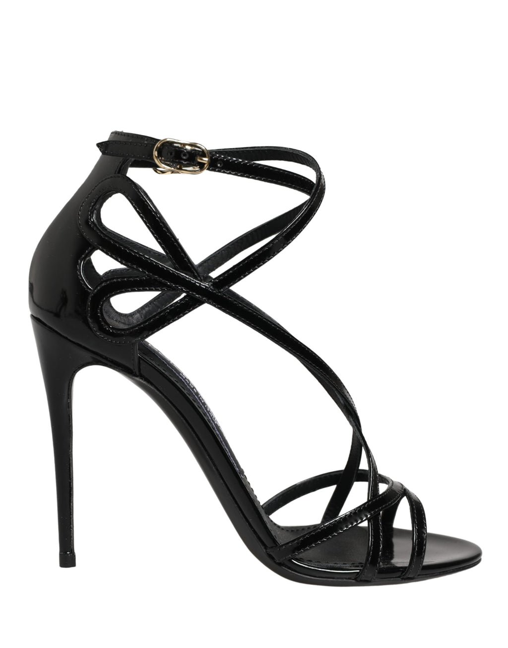 Black Leather Stiletto Heel Sandals Shoes