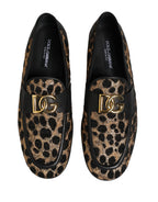 Black Gold Leopard Pony Skin Loafers Shoes