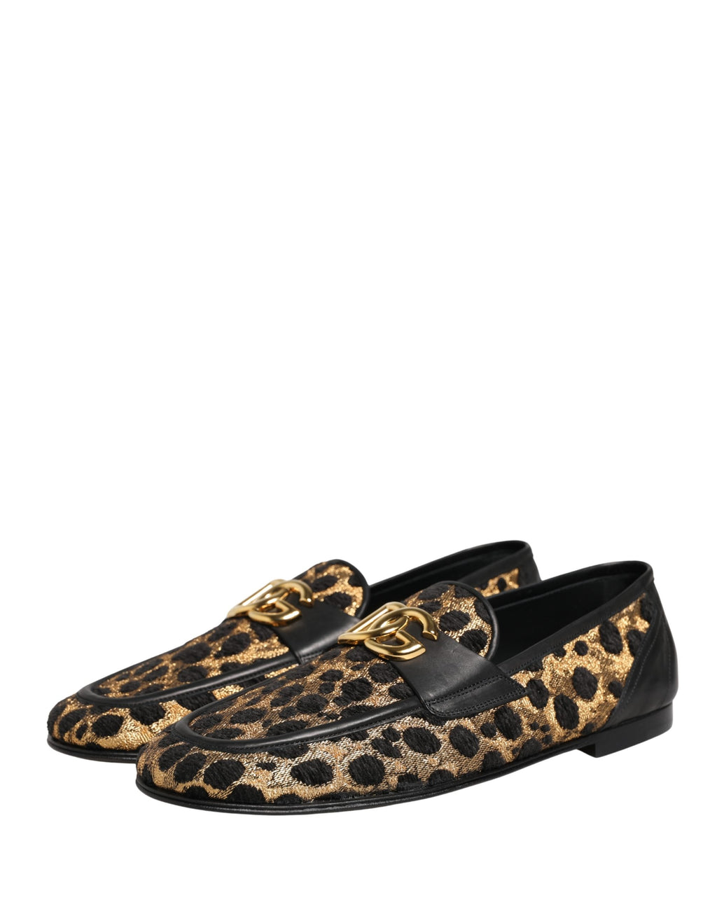 Black Gold Leopard Pony Skin Loafers Shoes