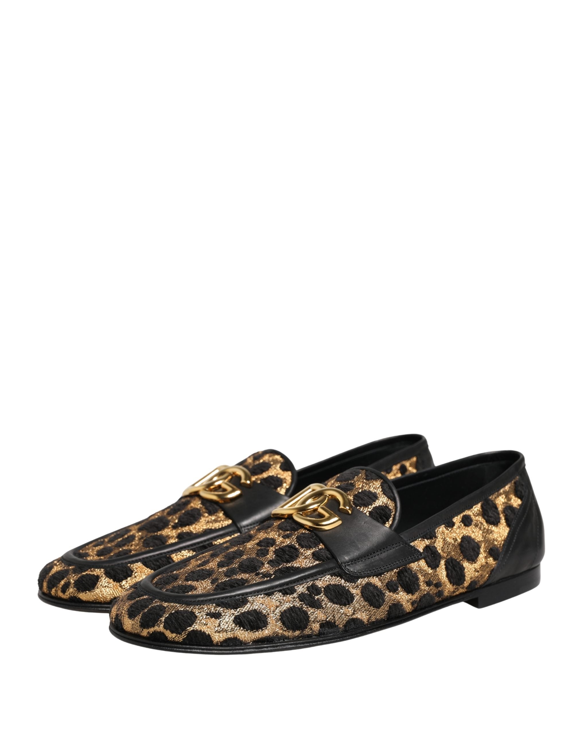 Black Gold Leopard Pony Skin Loafers Shoes