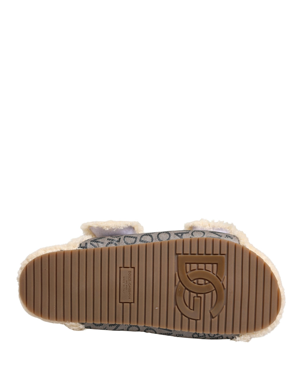 Beige Faux Fur Logo Print Flats Sandals Shoes