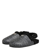 Gray Faux Fur Jacquard Mules Sandals Shoes