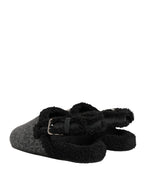 Gray Faux Fur Jacquard Mules Sandals Shoes