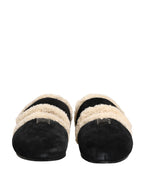 Beige Black Faux Fur Flats Men Sandals Shoes