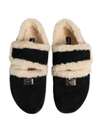 Beige Black Faux Fur Flats Men Sandals Shoes