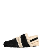 Beige Black Faux Fur Flats Men Sandals Shoes