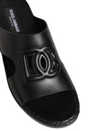 Black Leather Cutout DG Logo Sandals Shoes