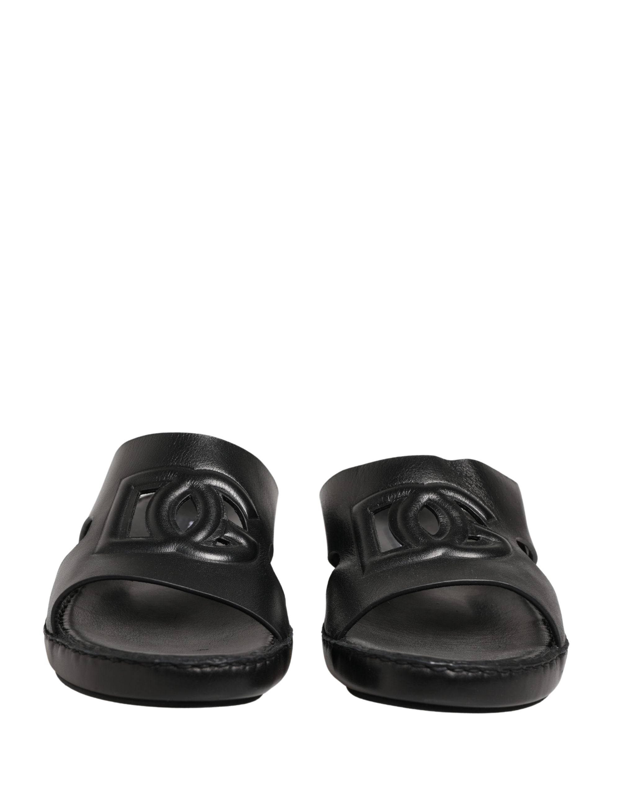 Black Leather Cutout DG Logo Sandals Shoes