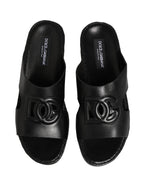 Black Leather Cutout DG Logo Sandals Shoes