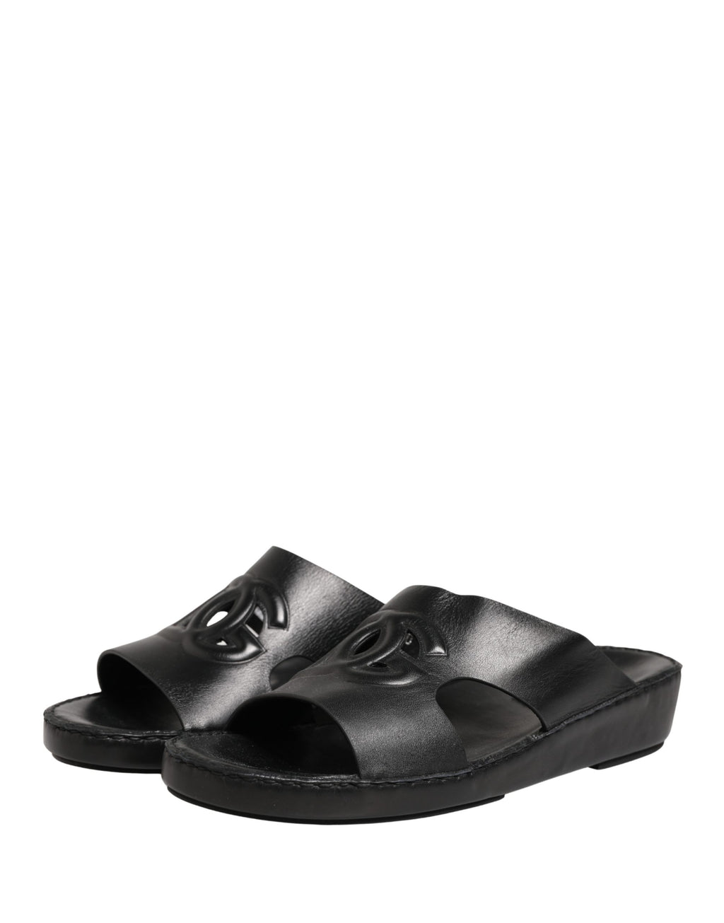 Black Leather Cutout DG Logo Sandals Shoes