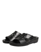 Black Leather Cutout DG Logo Sandals Shoes