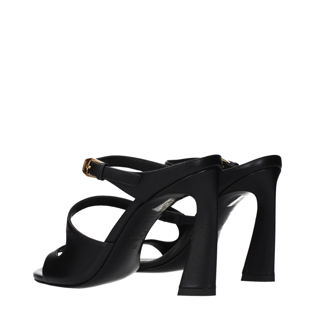 Black Leather Stiletto Heel Sandals