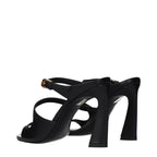 Black Leather Stiletto Heel Sandals