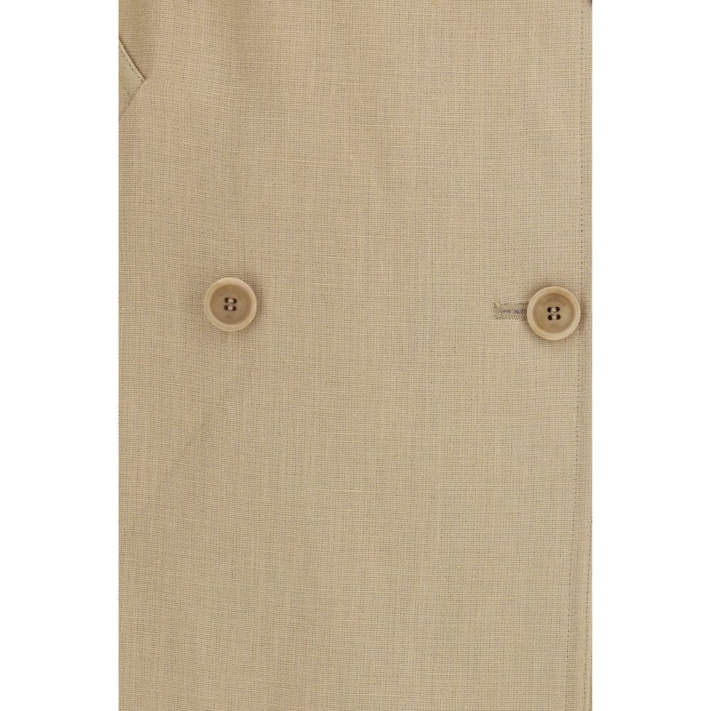 Beige Linen Sleveless Jacket