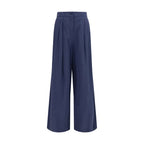 Blue Cotton Casual Pants
