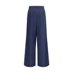 Blue Cotton Casual Pants