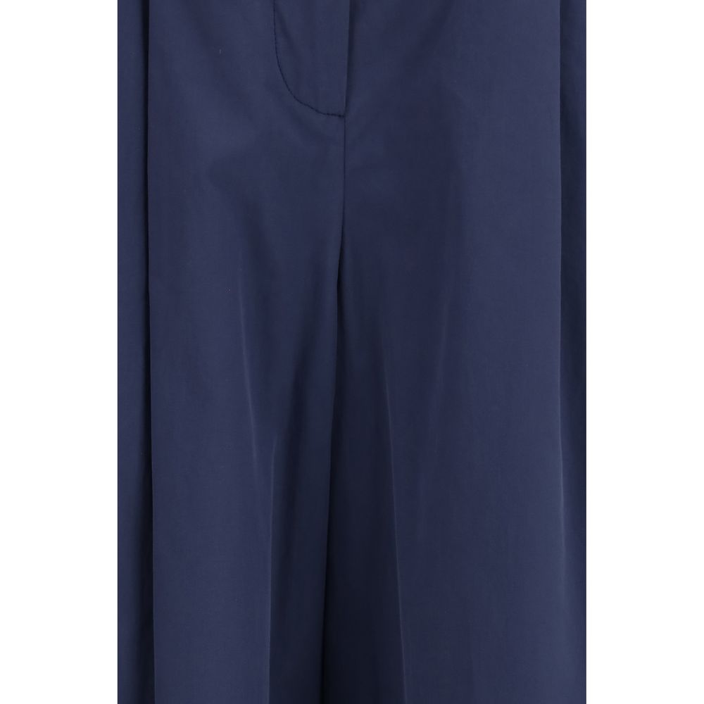 Blue Cotton Casual Pants