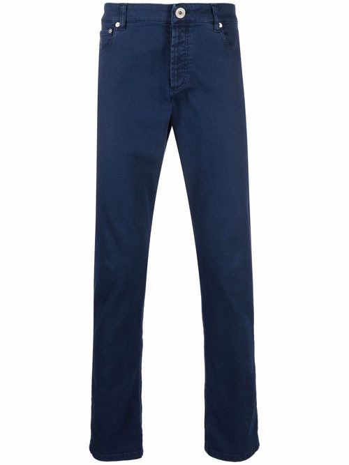 Blue Cotton Casual Pants