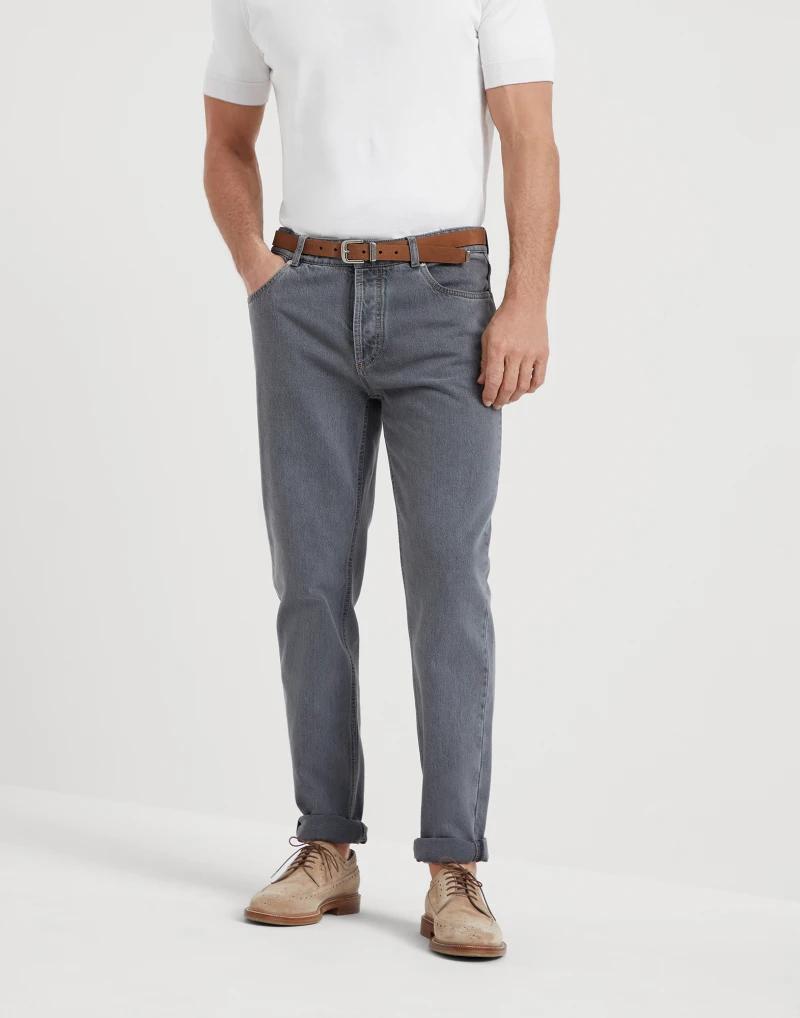 Light Blue Cotton Straight-Leg Jeans