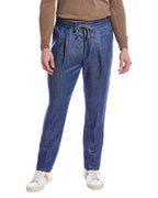 Blue Linen Casual Pants