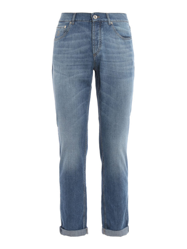 Blue Cotton Straight-Leg Jeans