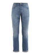 Blue Cotton Straight-Leg Jeans