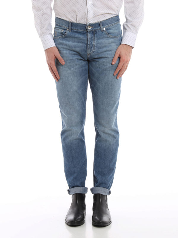 Blue Cotton Straight-Leg Jeans