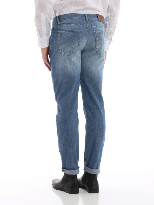 Blue Cotton Straight-Leg Jeans