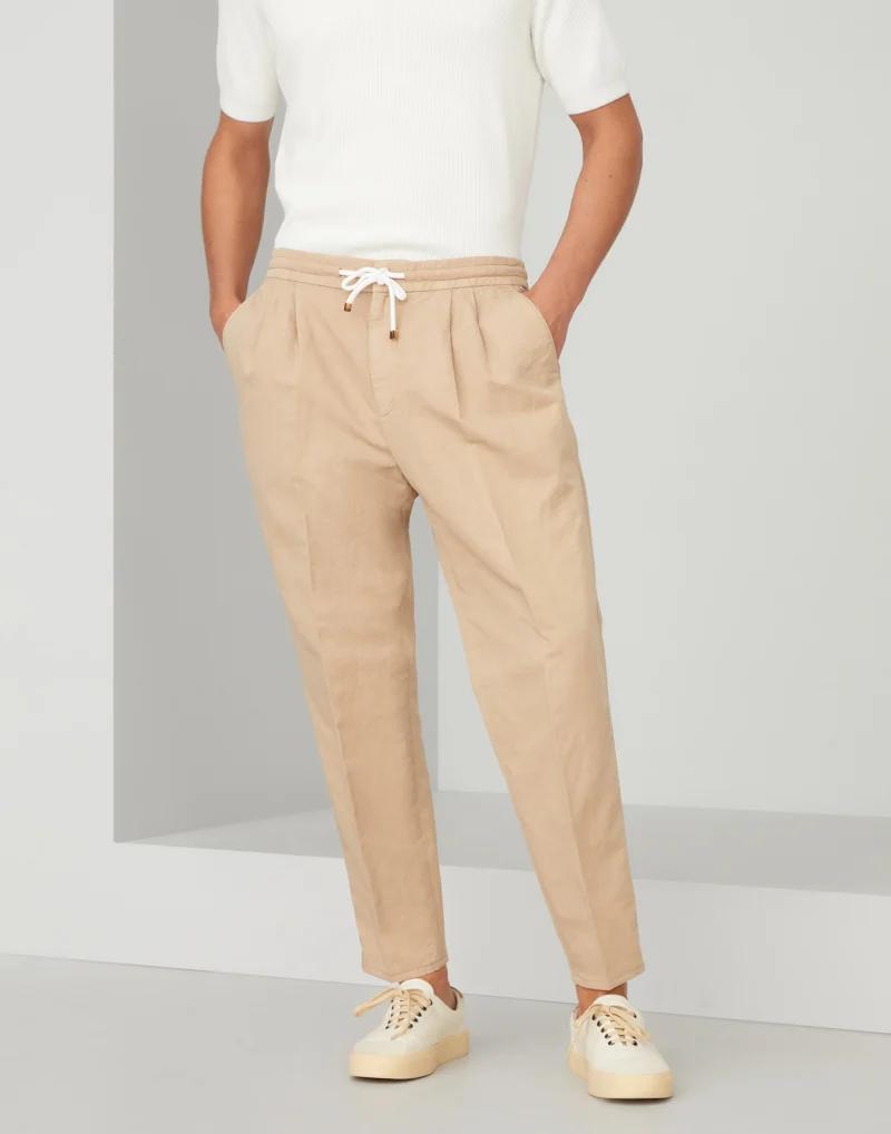 Beige Linen Casual Pants