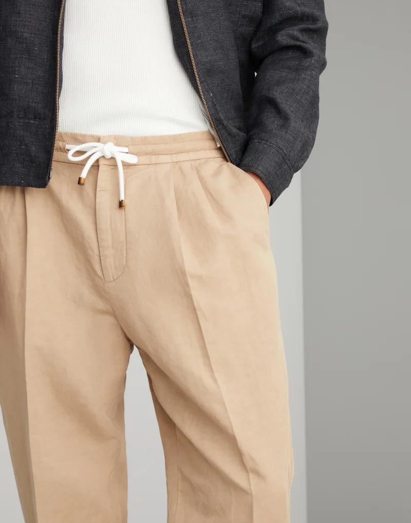 Beige Linen Casual Pants