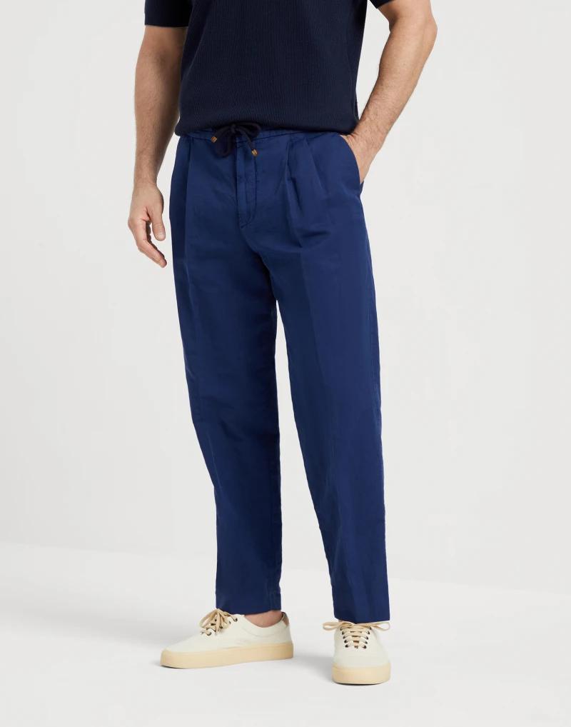 Blue Linen Casual Pants