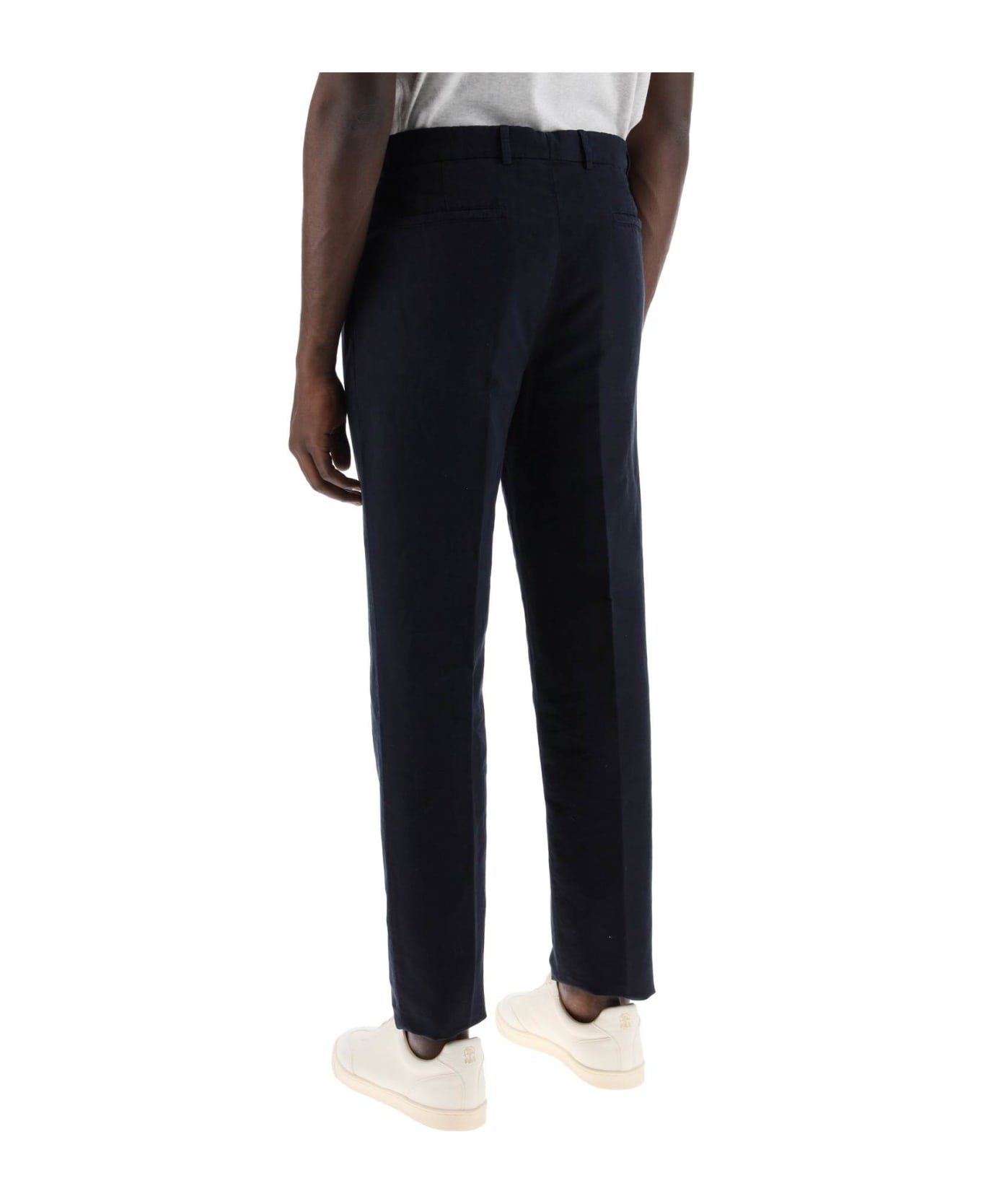 Blue Linen Casual Pants