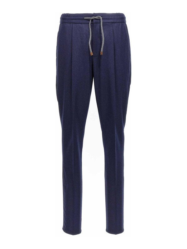Blue Wool Casual Pants