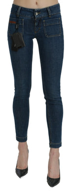 Blue Slim Fit Cropped Mid Waist Denim Jeans