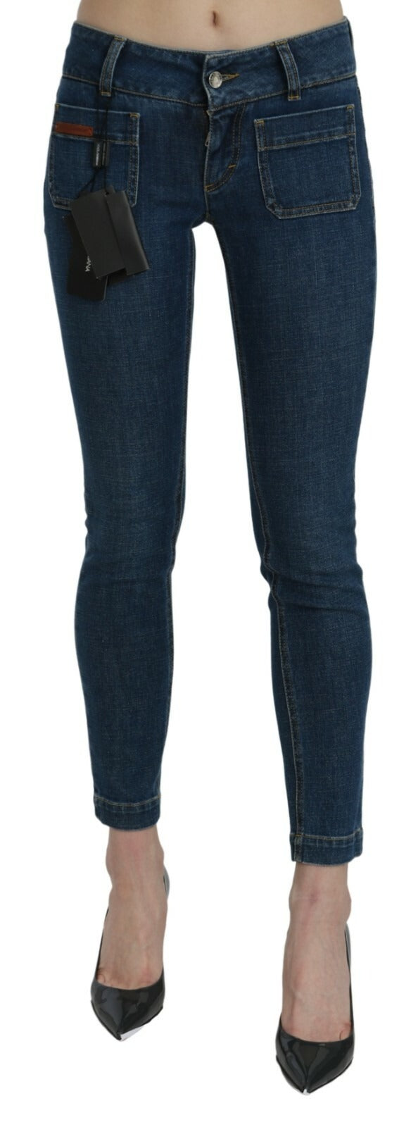 Blue Slim Fit Cropped Mid Waist Denim Jeans