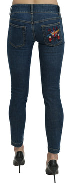 Blue Slim Fit Cropped Mid Waist Denim Jeans