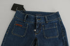 Blue Slim Fit Cropped Mid Waist Denim Jeans
